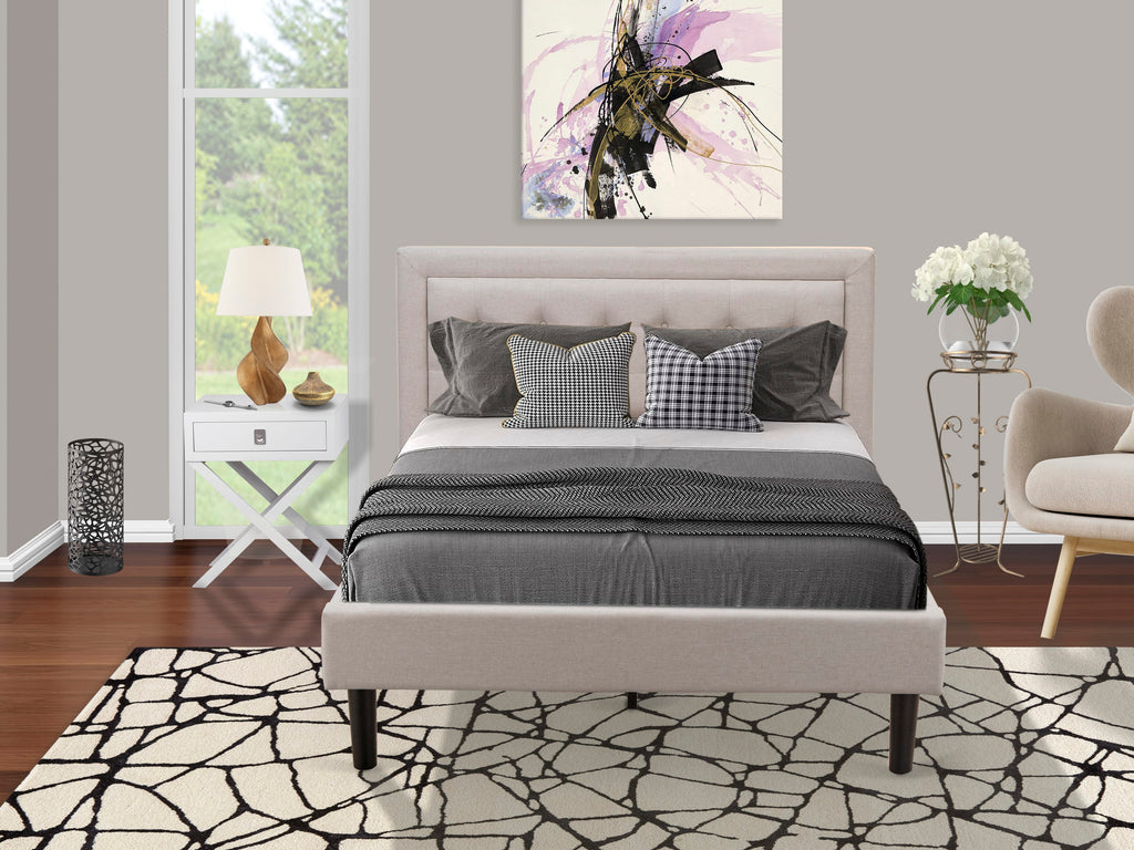 FN08F-69FC5 Two-Piece Fannin Bedroom Ensemble Upholstered Bed & Compact Nightstand in Mist Beige - Crafted for Longevity