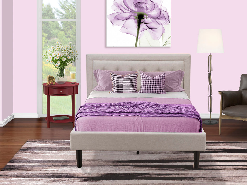 FN08F-UU2P9 Complete Lounge Rest Ensemble Full Bed Frame & Coordinated Bedside Table - Mist Beige Linen Design