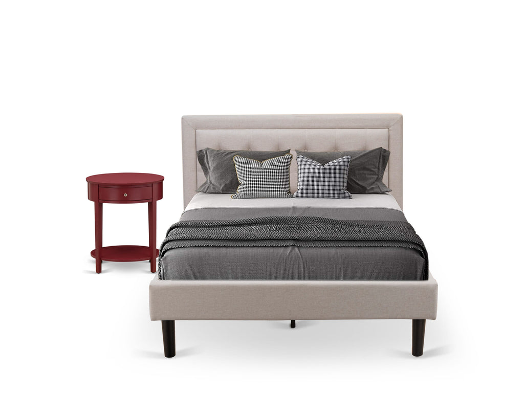 FN08F-UU2P9 Complete Lounge Rest Ensemble Full Bed Frame & Coordinated Bedside Table - Mist Beige Linen Design