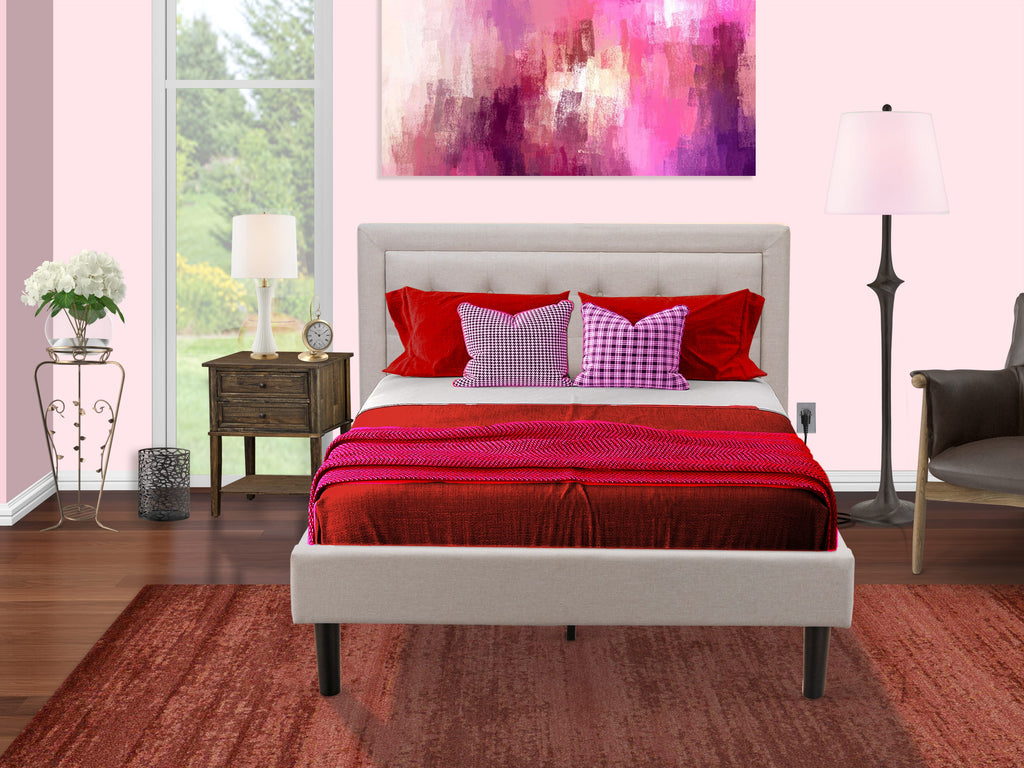 FN08F-XEV48 Complete Fannin Set Full Size Bed & Modern Stand in Mist Beige Linen - Durable Design
