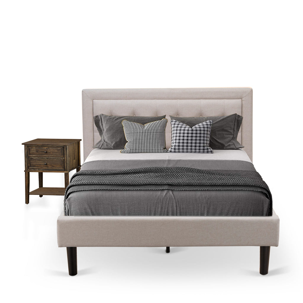 FN08F-XEV48 Complete Fannin Set Full Size Bed & Modern Stand in Mist Beige Linen - Durable Design