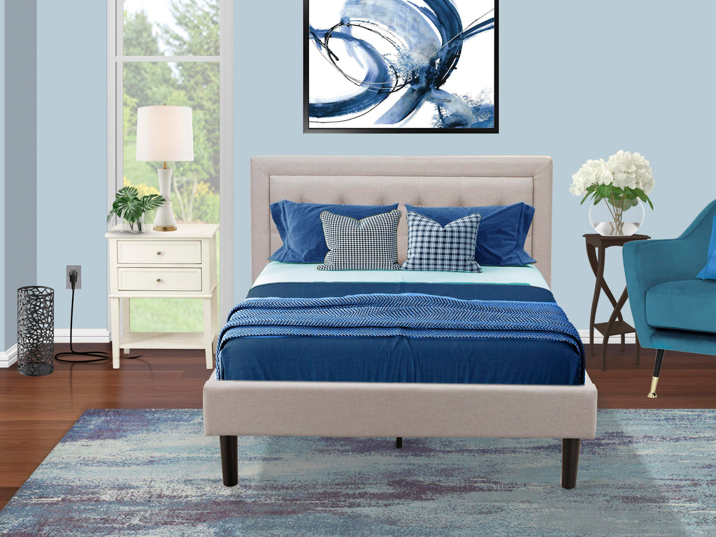 FN08F-SN89D Linen Fabric 2-Piece Bedroom Suite with Full Bed & Night Table in Mist Beige - Sturdy Design