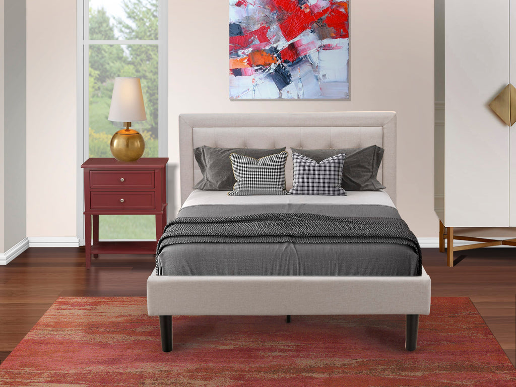FN08F-53AM1 Fannin Bedroom Suite Mist Beige Linen Bed & Coordinated Nightstand - Sturdy Set