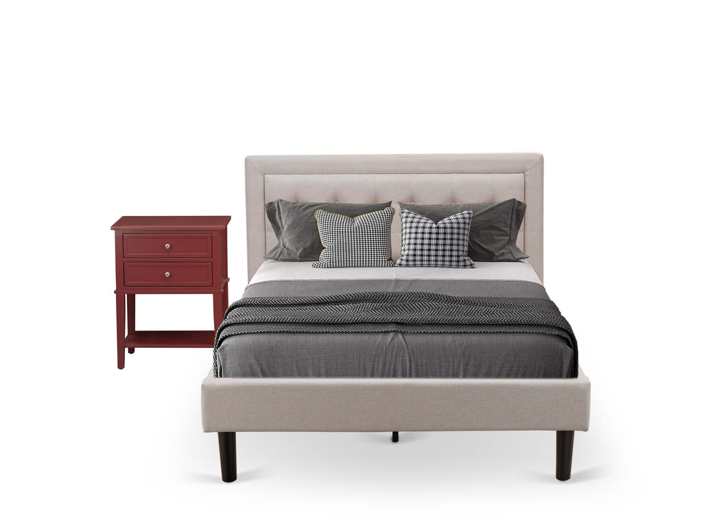 FN08F-53AM1 Fannin Bedroom Suite Mist Beige Linen Bed & Coordinated Nightstand - Sturdy Set