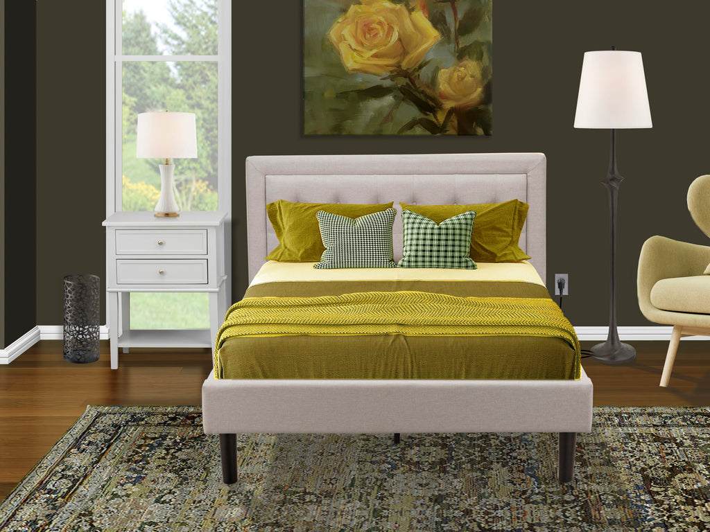 FN08F-DUTYS 2-Pc Cozy Bedroom Ensemble with Full-Size Sleeping Frame + Nightstand in Mist Beige Fabric