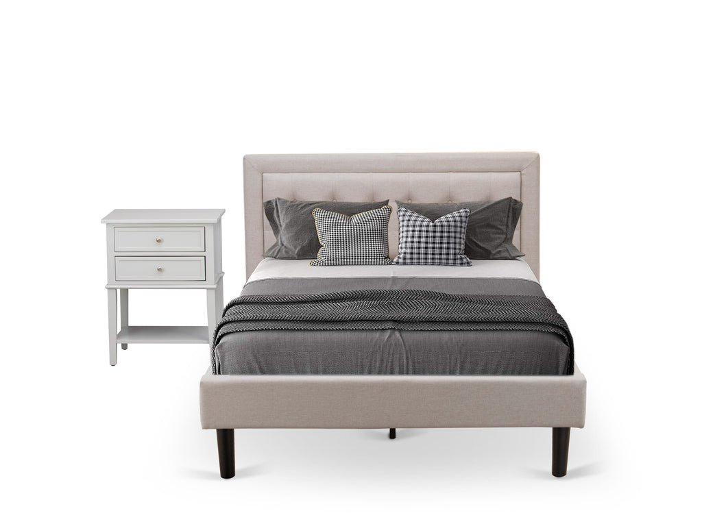 FN08F-DUTYS 2-Pc Cozy Bedroom Ensemble with Full-Size Sleeping Frame + Nightstand in Mist Beige Fabric