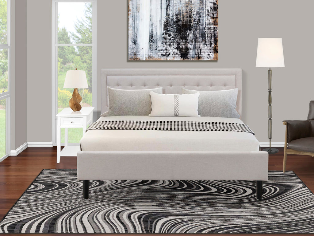 FN08K-8ZRZ5 8ZRZ5 Cozy Mist Beige Linen 2-Piece Bedroom Set - Includes Versatile Wood Bed Frame and Elegant Nightstand for Lasting Style and Durability