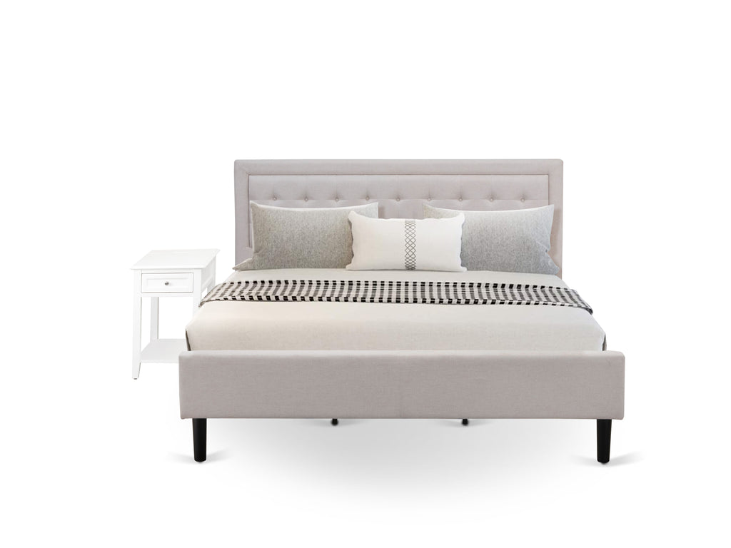 FN08K-8ZRZ5 8ZRZ5 Cozy Mist Beige Linen 2-Piece Bedroom Set - Includes Versatile Wood Bed Frame and Elegant Nightstand for Lasting Style and Durability