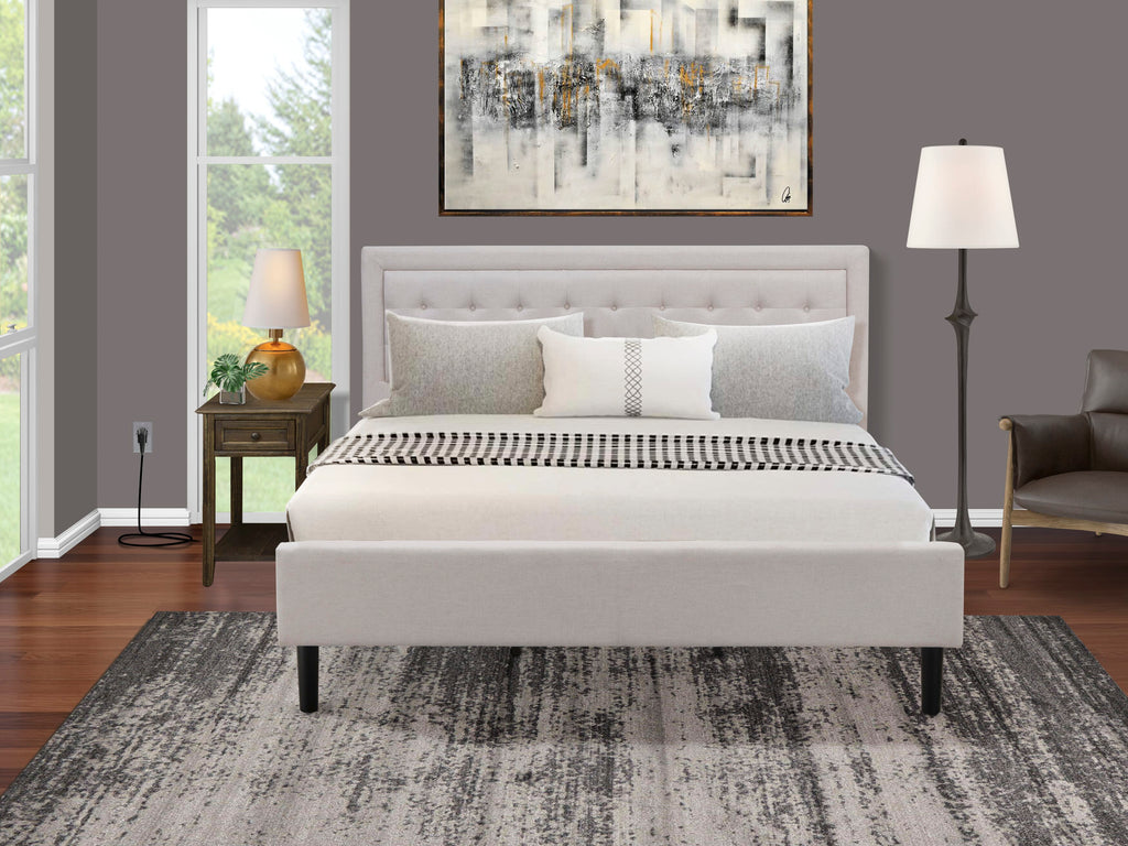 FN08K-945SD Versatile Bedroom Ensemble 2-Piece King Set with Elevated Frame and Side Table in Mist Beige Linen