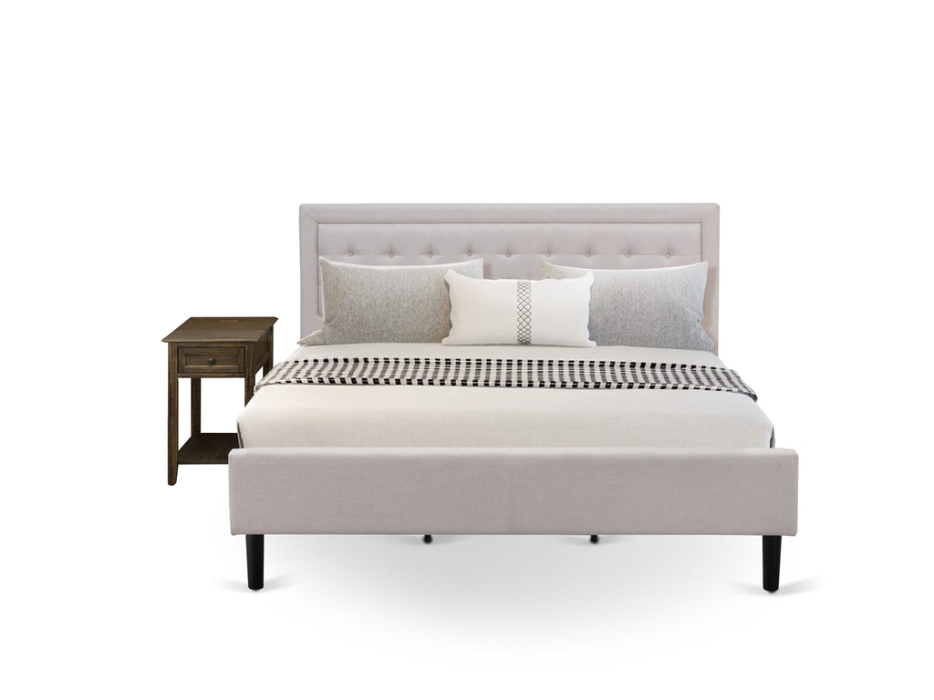 FN08K-945SD Versatile Bedroom Ensemble 2-Piece King Set with Elevated Frame and Side Table in Mist Beige Linen