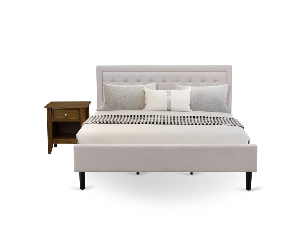 FN08K-SSI3A Ensemble Spacious King Bed & Stylish Nightstand in Beige Linen for Cozy Bedrooms