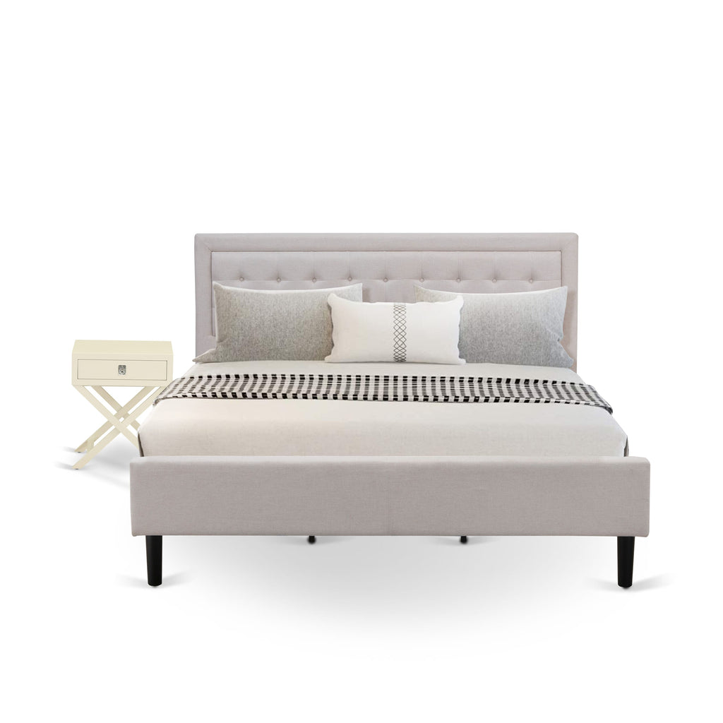FN08K-2SL5O Luxe King Bedroom Bundle with Mist Beige Bed & Sleek White Nightstand - Robust & Timeless Design