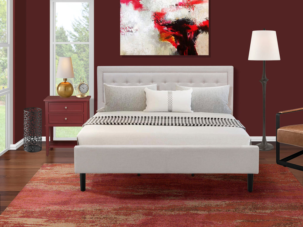 FN08K-PQ7DE Two-Furniture Bedroom Collection with Fannin Design, Bedframe & Retro Nightstand - High-Quality Craftsmanship in Mist Beige Upholstery