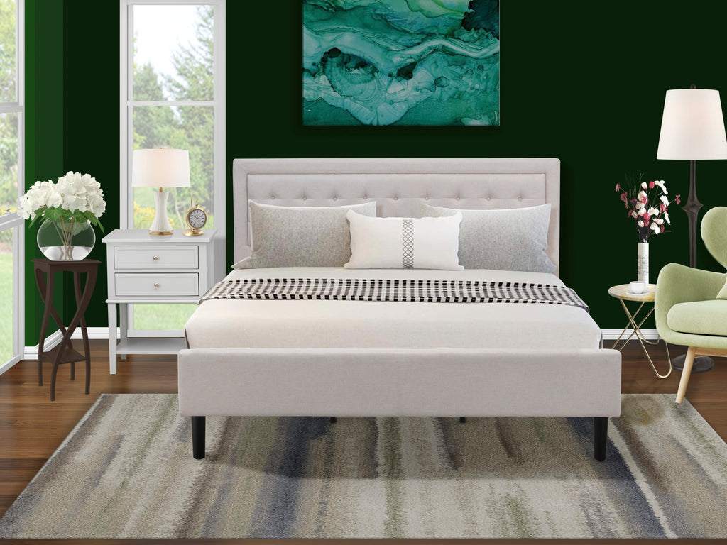 FN08K-VA0X2 Mist Beige Upholstered 2-Piece King Bedroom Suite with Wingback Bed Frame & Mid-Century Nightstand Blend