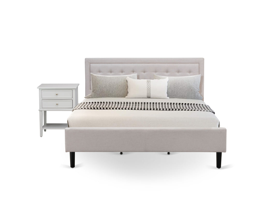 FN08K-VA0X2 Mist Beige Upholstered 2-Piece King Bedroom Suite with Wingback Bed Frame & Mid-Century Nightstand Blend