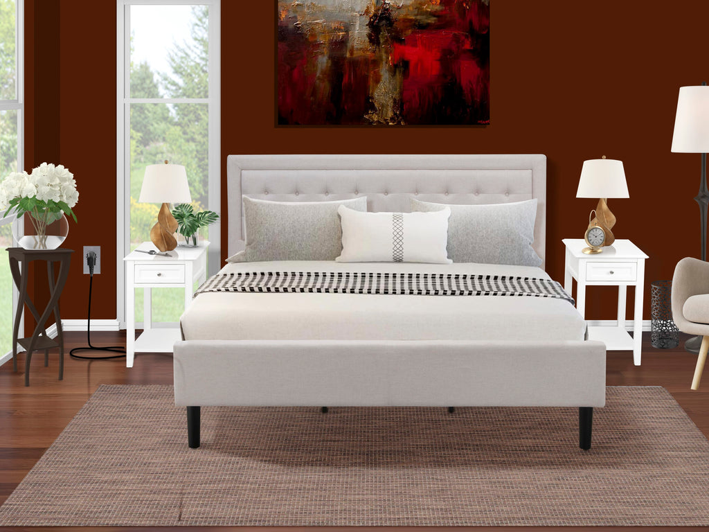 FN08K-5SJVN 3-Piece King Bedding Ensemble Sturdy Frame & Nightstands with Beige Upholstery