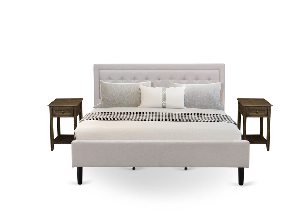 FN08K-6KS6K 3-Piece Fannin King Suite Bed with Nightstands in Mist Beige Linen for Timeless Decor Flair