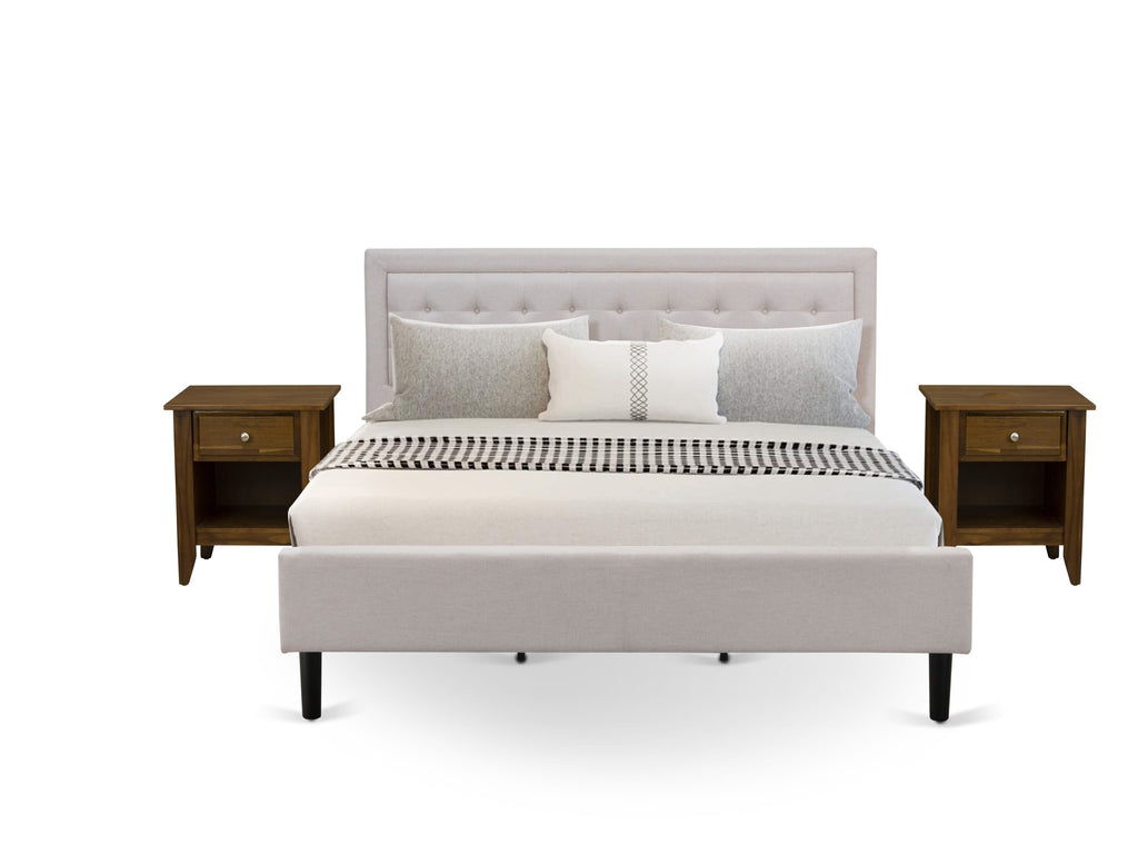 FN08K-G1Z2C Transform Your Space 3-Piece King Set with Bed Frame & Nightstands, Mist Beige Touch