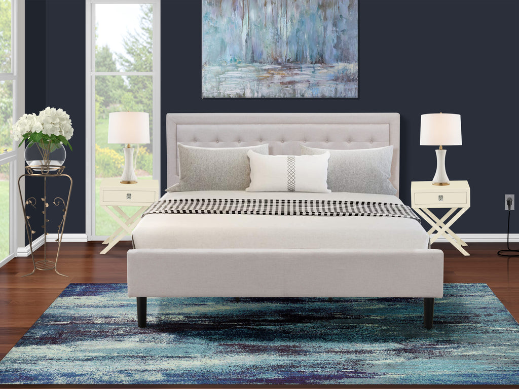 FN08K-2NLIC 3-Piece King Bedroom Ensemble Includes Mid-Century Bed & Nightstands in Mist Beige Linen