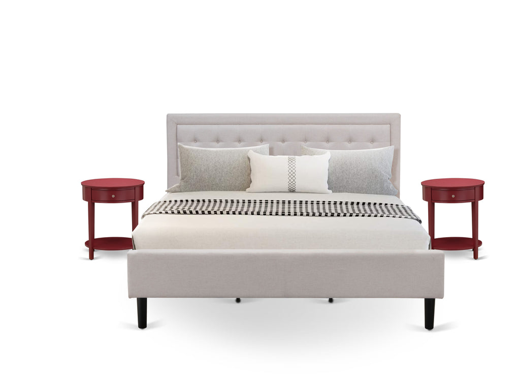FN08K-6YM76 3-Piece Fannin Modern Bedroom Ensemble with Bed & Nightstands - Timeless Elegance and Quality Built in Mist Beige Linen