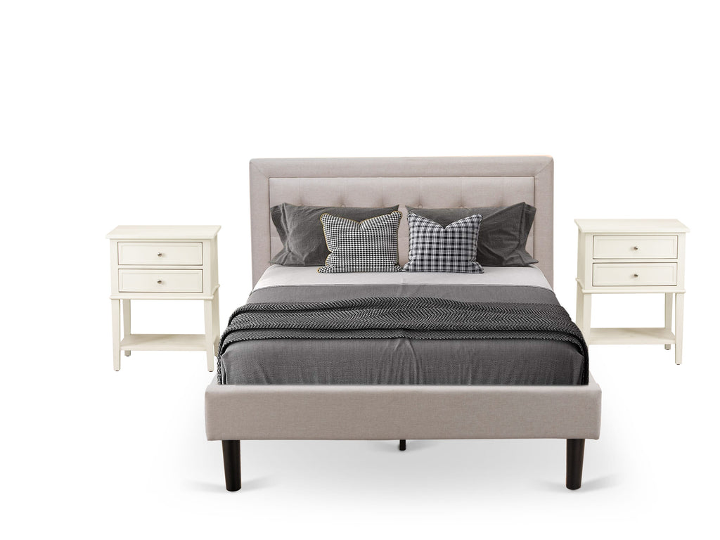 FN08K-SWUOF 3-Piece Bedroom Ensemble Featuring King Bed and Dual Night Stands in Mist Beige Linen Finish