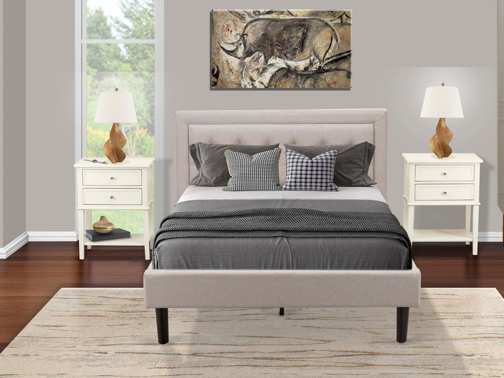 FN08K-SWUOF 3-Piece Bedroom Ensemble Featuring King Bed and Dual Night Stands in Mist Beige Linen Finish