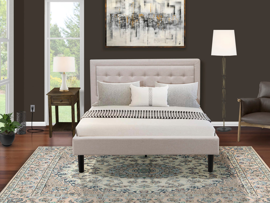 FN08Q-PE5YK Grand 2-Piece Bedroom Suite Modern Platform Bed & Mid Century Nightstand in Beige Linen