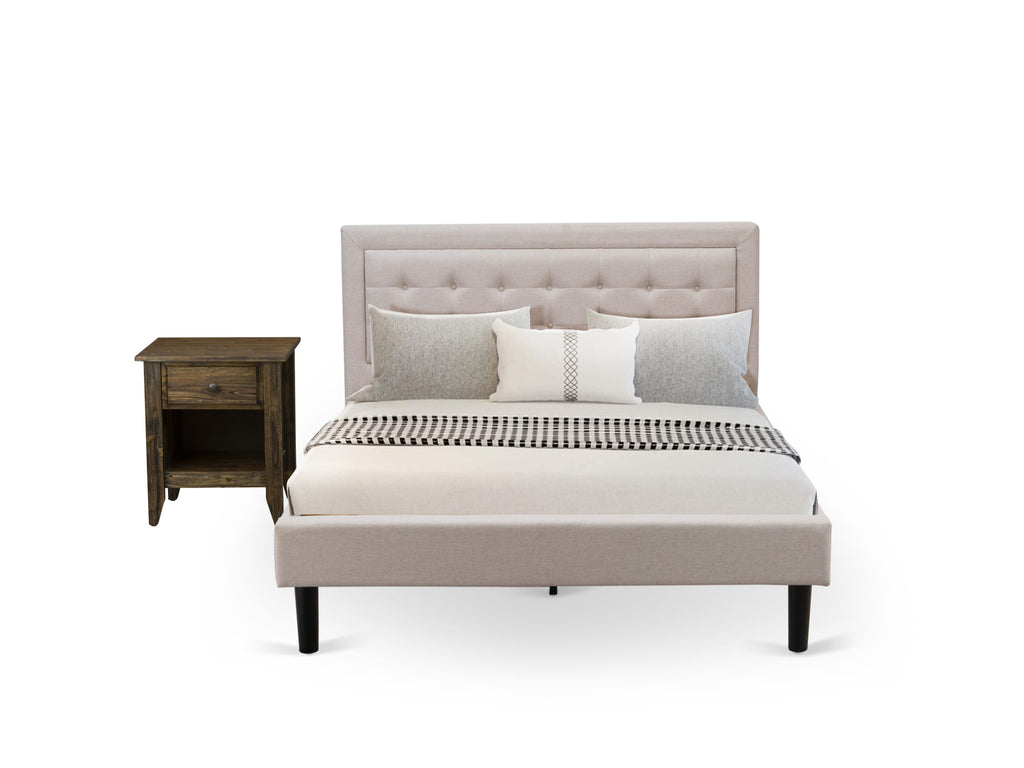 FN08Q-LG40R Elegant Bedroom Collection Queen Wingback Bed & Stylish Night Stand in Mist Beige Linen