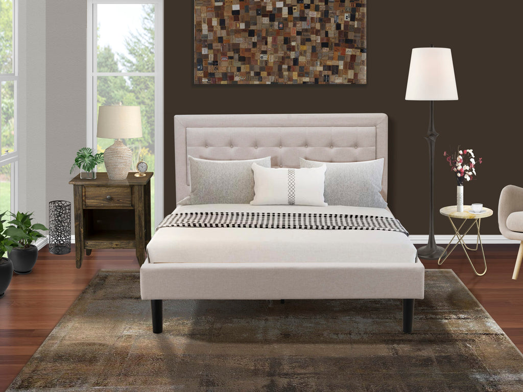FN08Q-LG40R Elegant Bedroom Collection Queen Wingback Bed & Stylish Night Stand in Mist Beige Linen