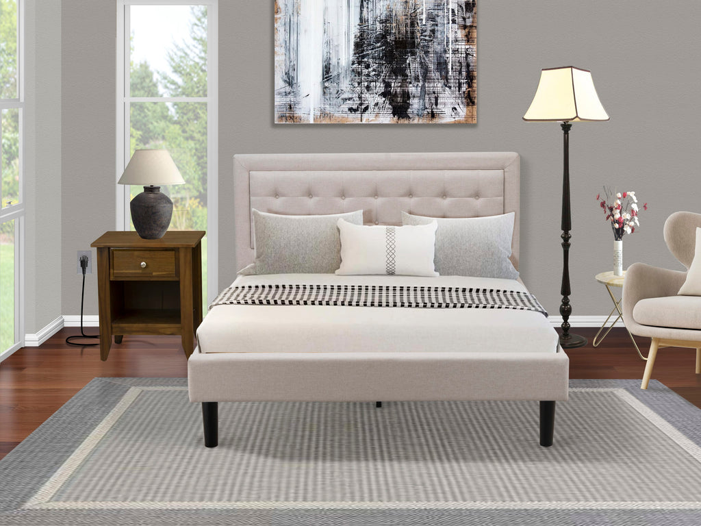 FN08Q-A96C5 Timeless Mist Beige Linen Queen Bed & Nightstand Set, Mid-Century Flair