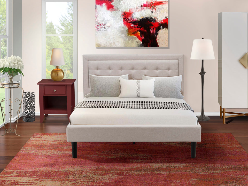 FN08Q-ZT9DE - Cozy Mist Beige Linen Bedroom Duo with Elegant Queen Bed and Handy Side Table, Durable Design