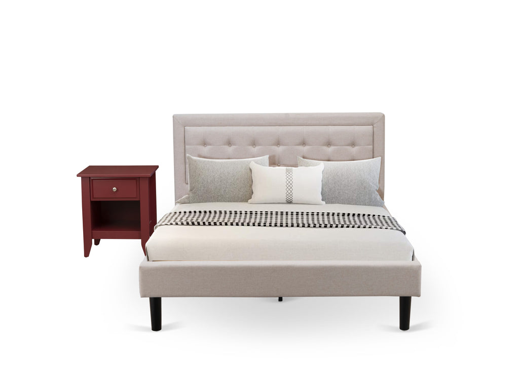 FN08Q-ZT9DE - Cozy Mist Beige Linen Bedroom Duo with Elegant Queen Bed and Handy Side Table, Durable Design