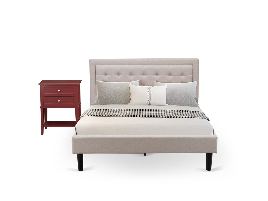 FN08Q-W95KH Linen Bliss Queen Set Wood Bed Frame & Cozy Nightstand in Mist Beige