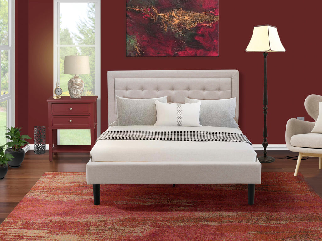 FN08Q-W95KH Linen Bliss Queen Set Wood Bed Frame & Cozy Nightstand in Mist Beige
