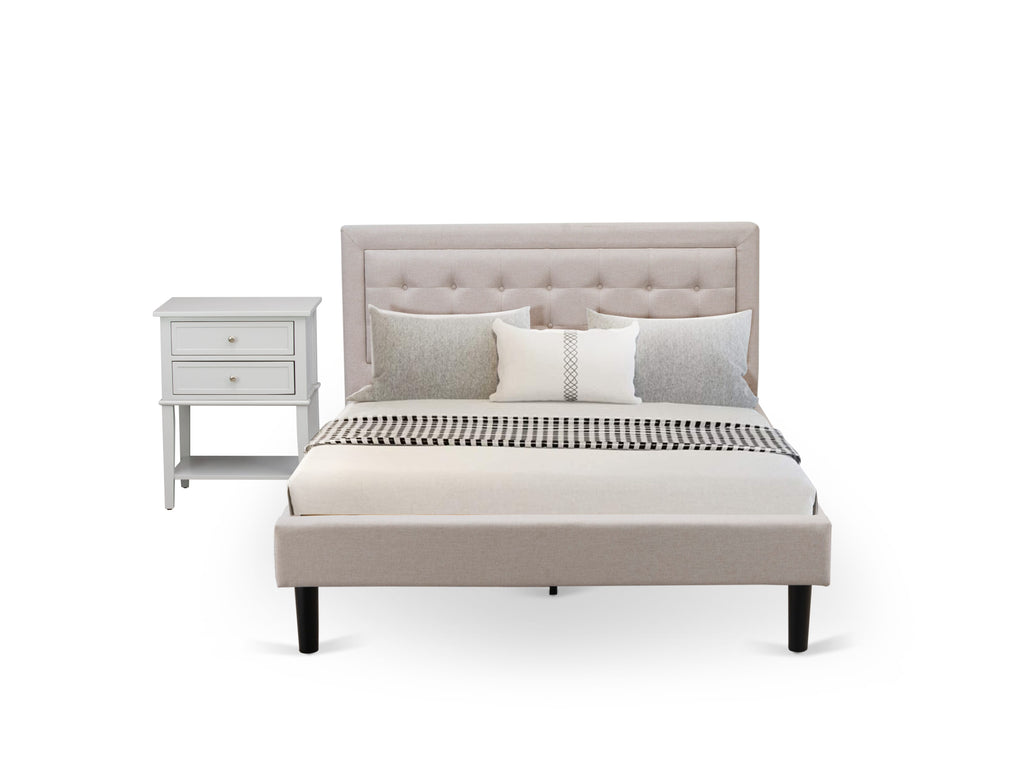 FN08Q-1GL8T Mist Beige Upholstered Platform Bed & Nightstand Set for Reliable Comfort & Style