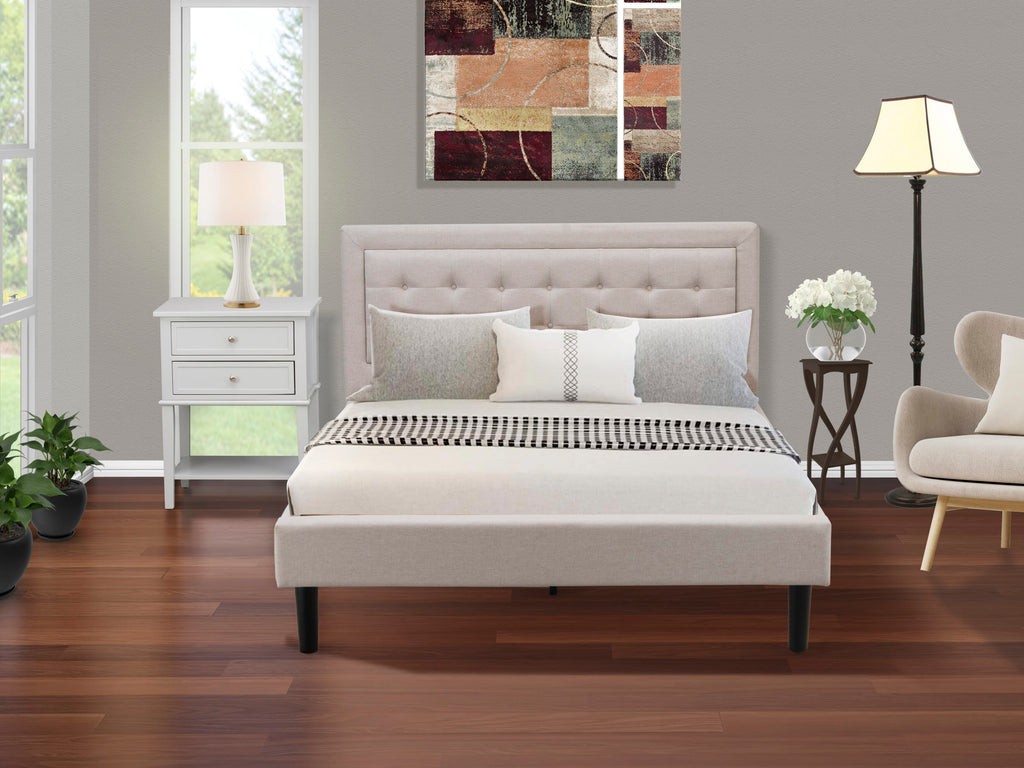 FN08Q-1GL8T Mist Beige Upholstered Platform Bed & Nightstand Set for Reliable Comfort & Style
