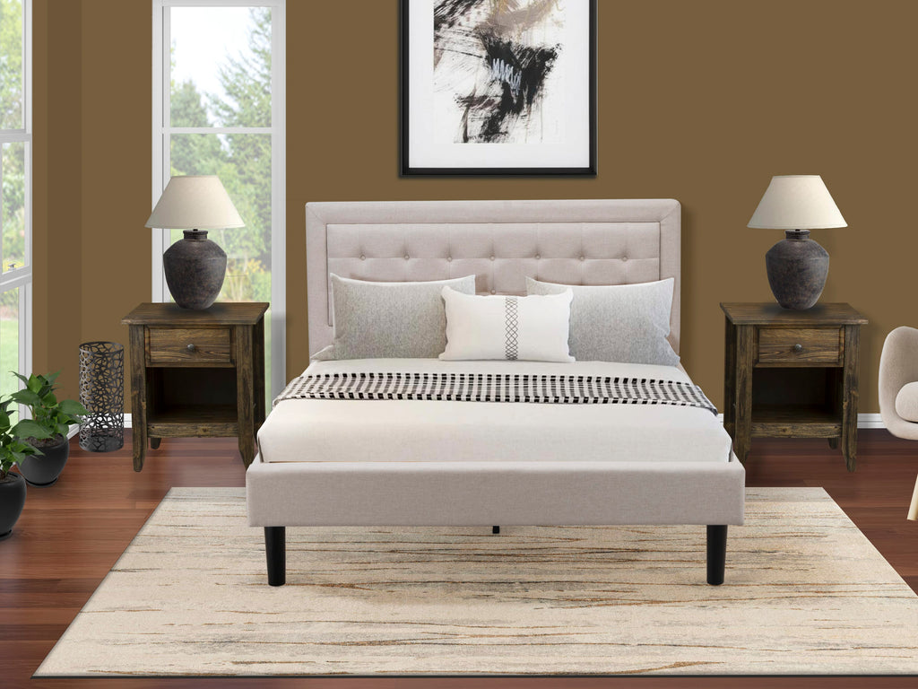 FN08Q-KKPEV Cozy 3-Piece Bedroom Set with Bed Frame & Nightstands - Durable Mist Beige Finish