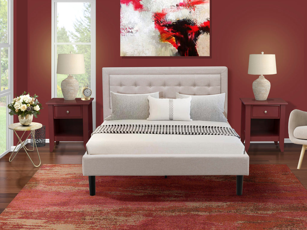 FN08Q-8ELAW Elegant Fannin 3-Piece Bedroom Ensemble with Wingback Bed and Dual Nightstands - Mist Beige Linen Charm