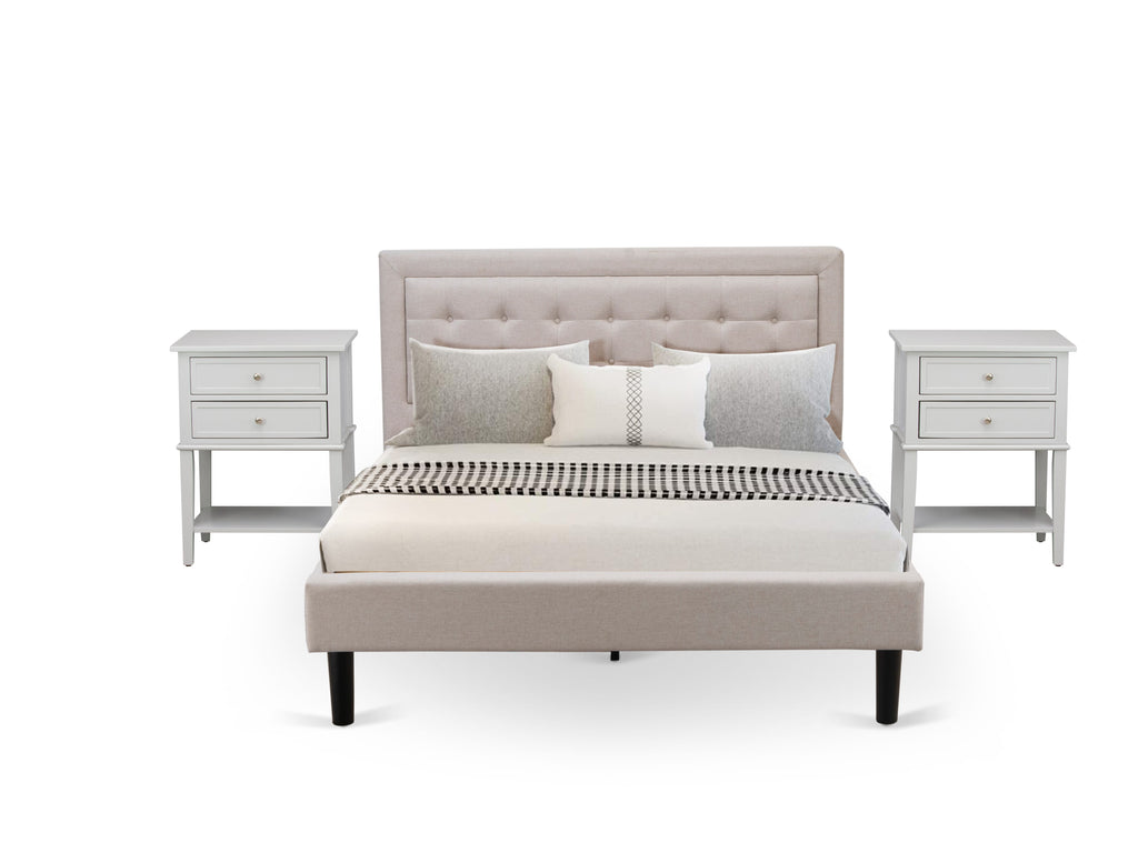 FN08Q-5AHQ0 Stylish Three-Piece Bedroom Suite Includes Queen Bed & Two Nightstands in Misty Beige Finish