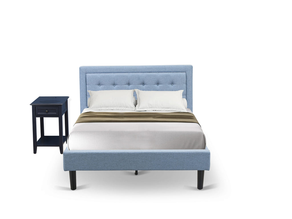FN11F-3OKRC Two-Piece Fannin Full Bedroom Set Durable Comfort in Blue Linen with Bed & Table