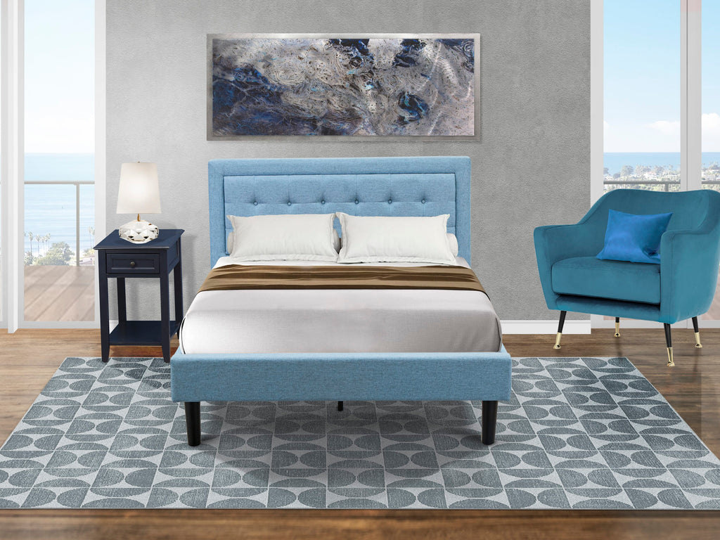 FN11F-3OKRC Two-Piece Fannin Full Bedroom Set Durable Comfort in Blue Linen with Bed & Table