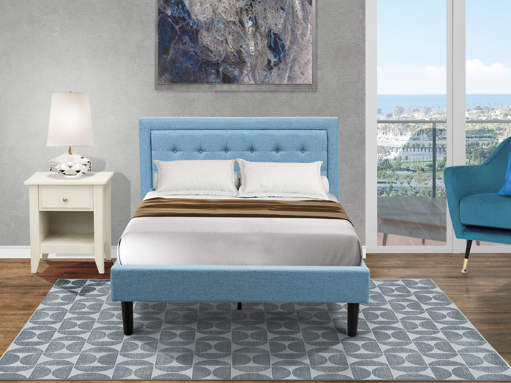 FN11F-AR2SP full size denim blue linen platform bed set, with durable frame and nightstand