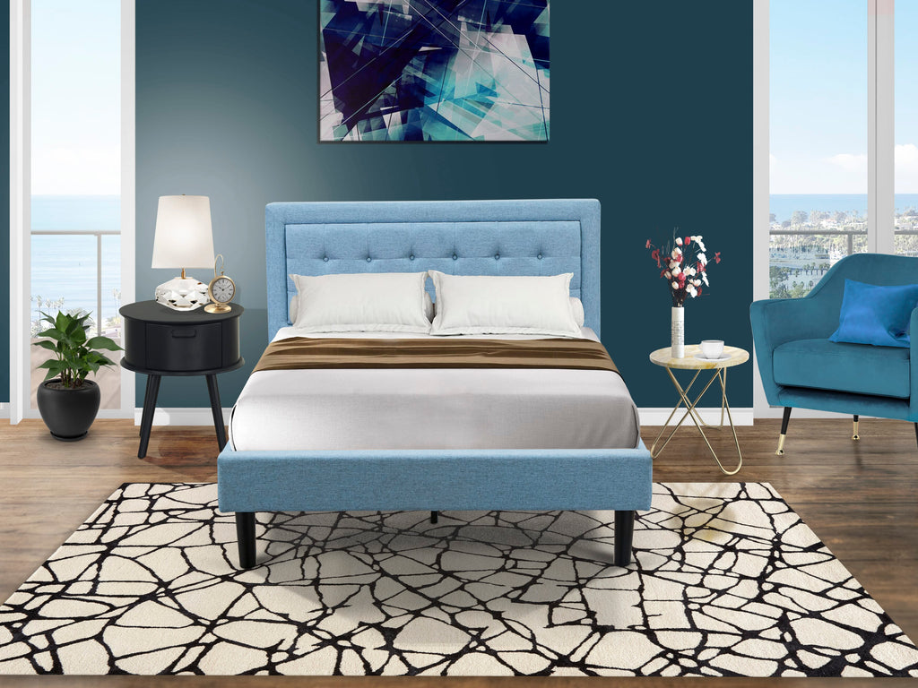 FN11F-MXDI0 Charming Denim Blue Full Bed Set with Sturdy Bed Frame and Nightstand For Cozy Bedrooms