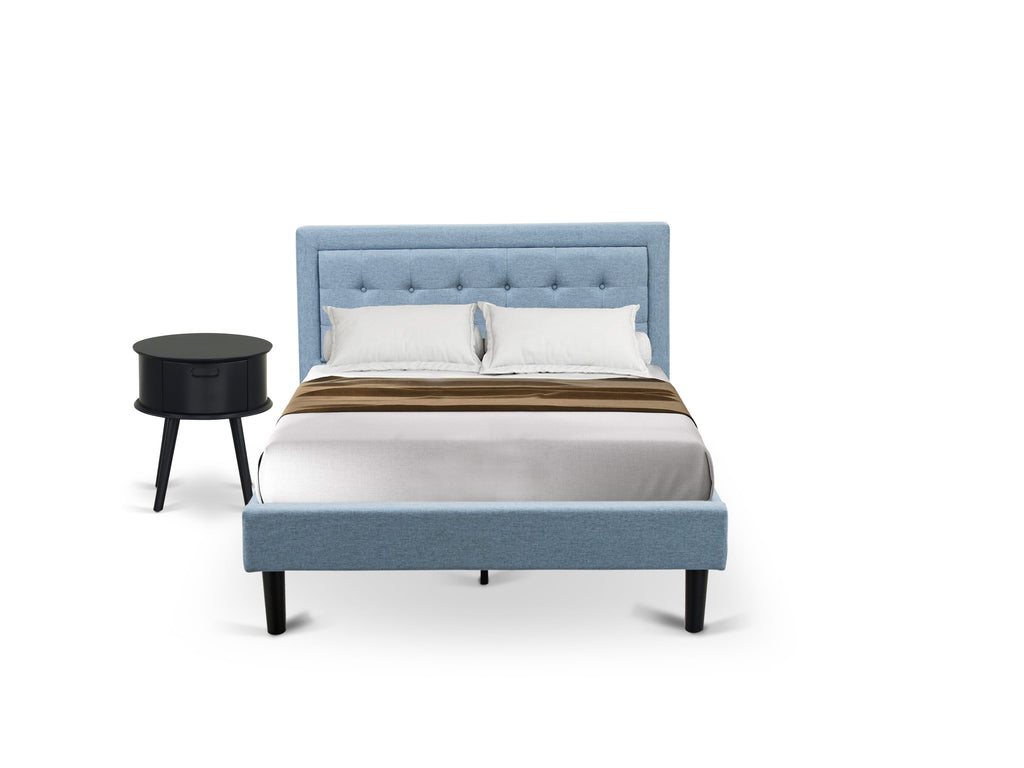 FN11F-MXDI0 Charming Denim Blue Full Bed Set with Sturdy Bed Frame and Nightstand For Cozy Bedrooms