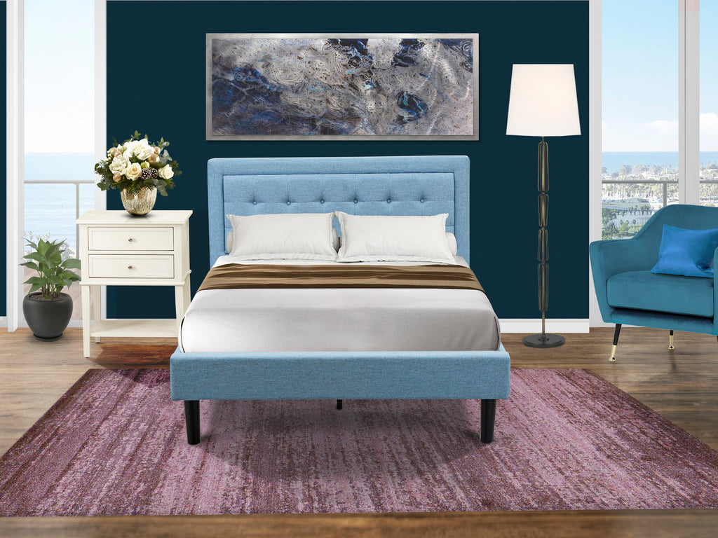 FN11F-EZGFD Stylish and Durable 2-Piece Bedroom Set with Mid Century Bed & Nightstand in Denim Blue