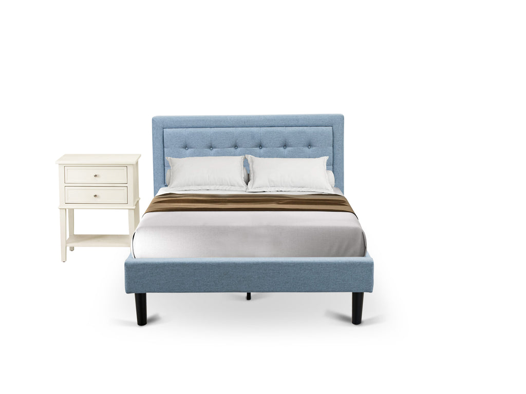 FN11F-EZGFD Stylish and Durable 2-Piece Bedroom Set with Mid Century Bed & Nightstand in Denim Blue