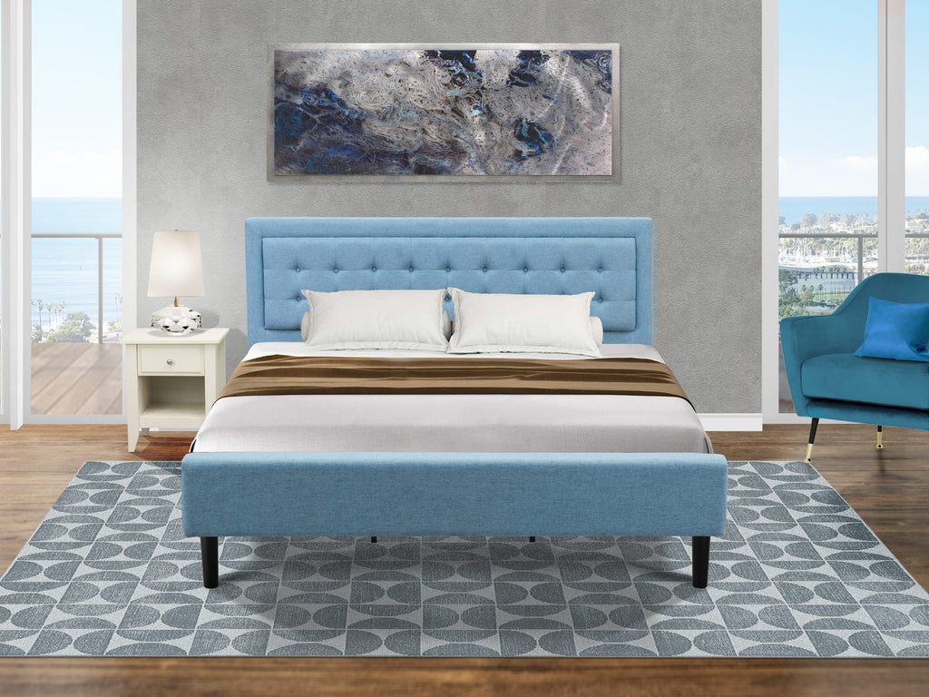 FN11K-PK2CE King-Size Mid-Century Set With Butter Cream Nightstand & Denim Headboard