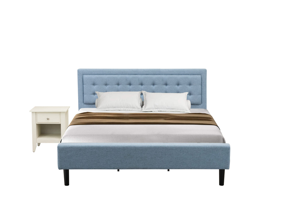 FN11K-PK2CE King-Size Mid-Century Set With Butter Cream Nightstand & Denim Headboard