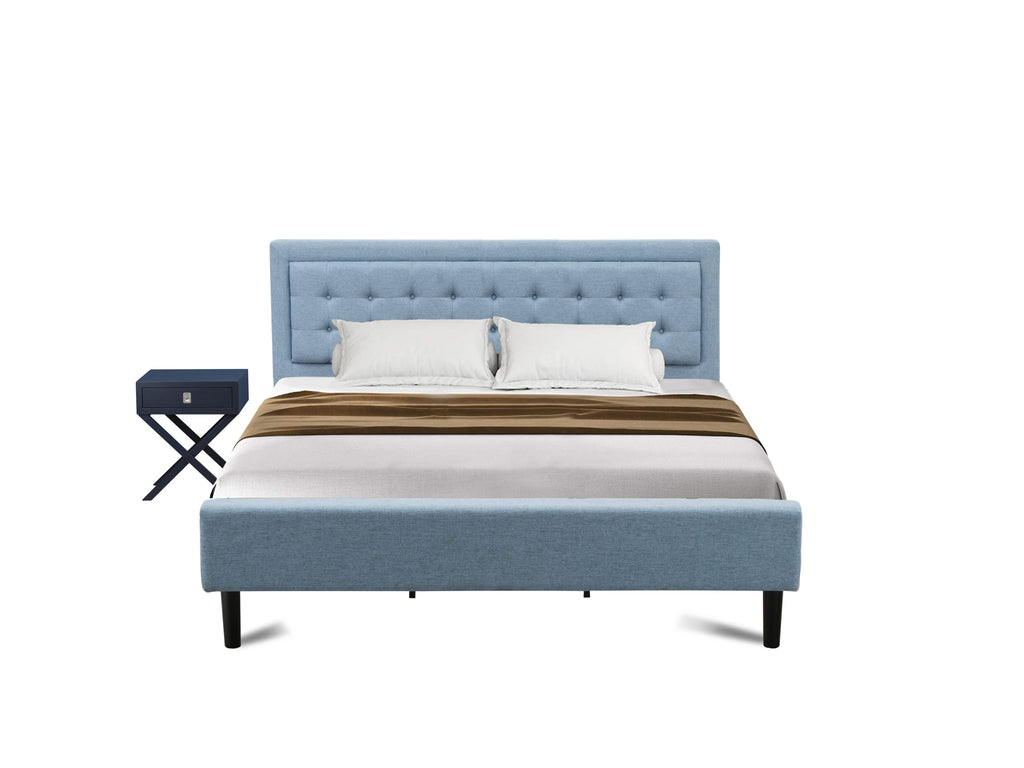 FN11K-R5C15 King Fannin 2-Piece Ensemble Breakfast Frame & Petite Blue Nightstand Set with Durable Build