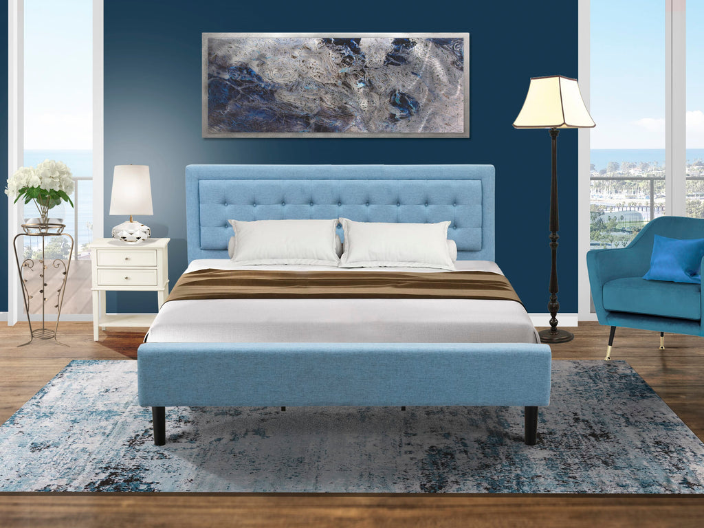 FN11K-O6QNF 2-Item King Bed Ensemble with Sturdy Nightstand - Solid Build - Denim Blue Upholstery